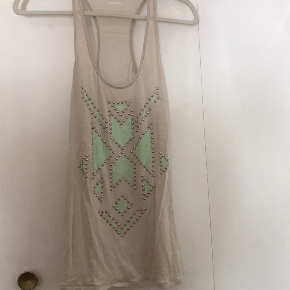 Cream and teal studded tank - like new